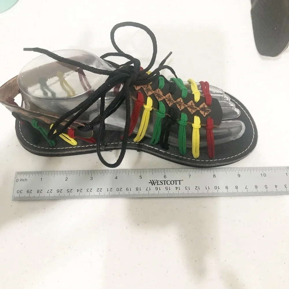 Reggae Rasta summer sandals leather and cloth women size 7.5 or 24.5 CM